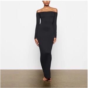 Skims Off the Shoulder‎ Smooth Long Sleeve Maxi Dress Onyx Discontinued- NWT L